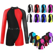 Girls Shiny Ballet Dance Leotard Gymnastics Sports One Piece Biketards Dancewear