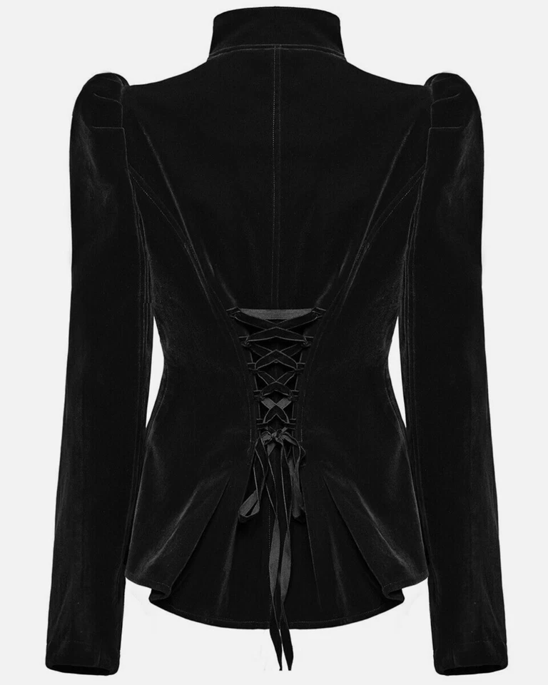 Chaqueta de equitación militar recortada de terciopelo gótico Punk Rave para mujer - negra Foto 2 de 4