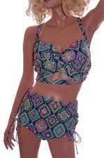 Womens Aztec Pattern Pink Blue 2 Piece Swim Bathing Suit Plus Size 2X 3X NEW