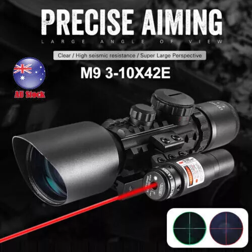 Mira telescópica 3-10X42E vista exterior telescopio de caza rifle óptico láser rojo combo - Imagen 1 de 15