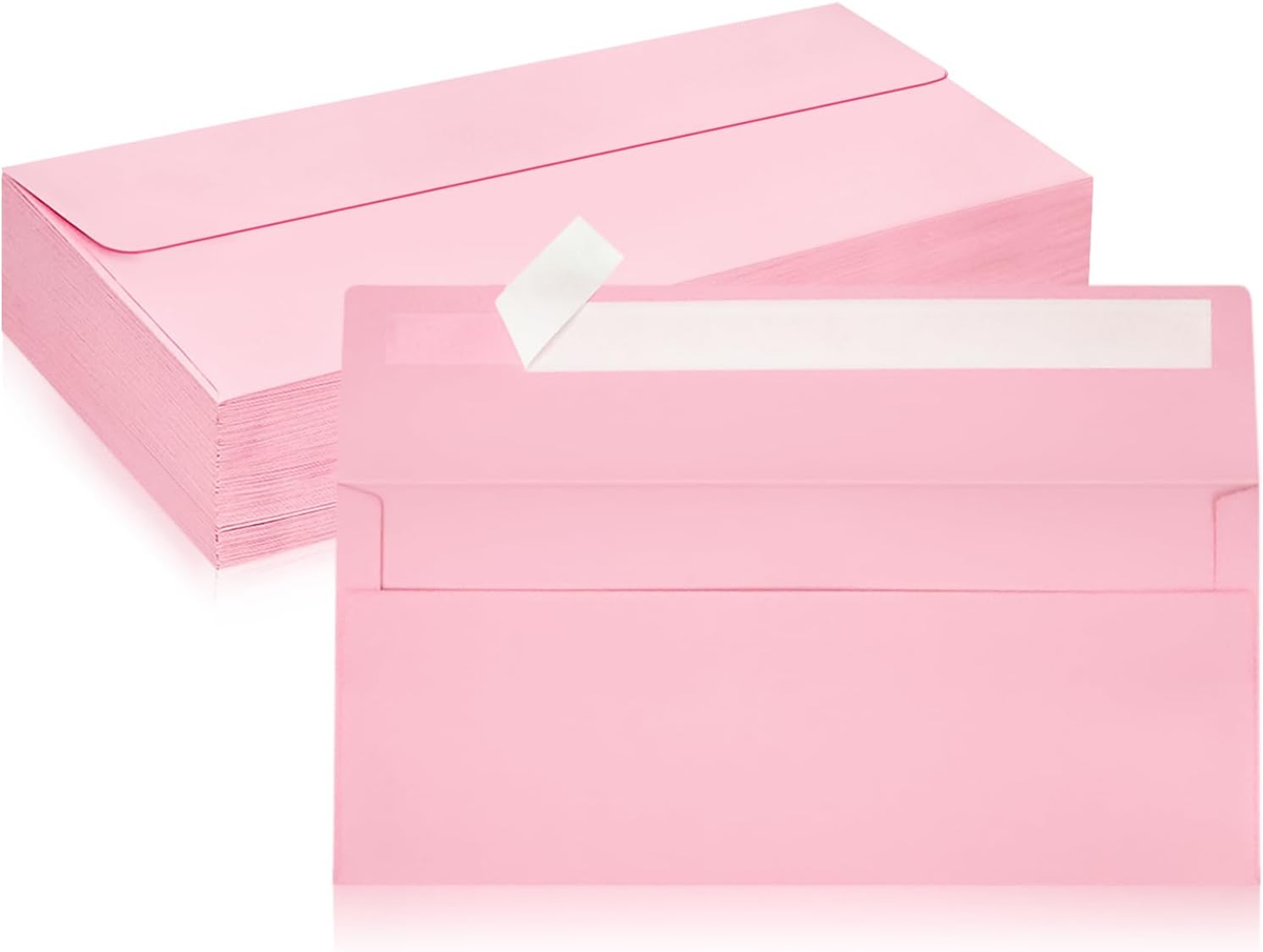 100 Pack Pink #10 Business Envelopes, Self Seal Standard Letter Size (4 1/8 X 9 1/2 Inch) For Mailing, Bills, Invitations - View #5