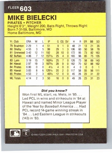 1986 Fleer Baseball Complete Your Set You Pick Choose #496 - 660 - Picture 217 of 295