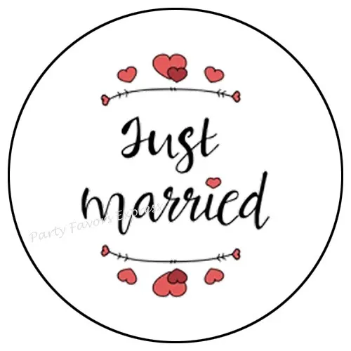 30 JUST MARRIED WEDDING ENVELOPE SEALS LABELS PARTY FAVORS STICKERS 1.5