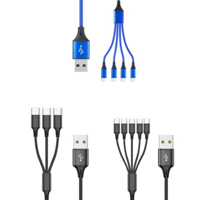 Multi Charging Cable Nylon Braided Universal 3/4/5 in 1 Multiple Ports USB C