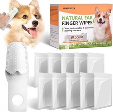 Motaweek Dog Cat Finger Ear Cleaning Wipes 50 Pk 1.28" x 4.72" Individual Wrap