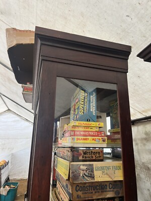 vintage antique oak country store display cabinet 94” L x 25” D x