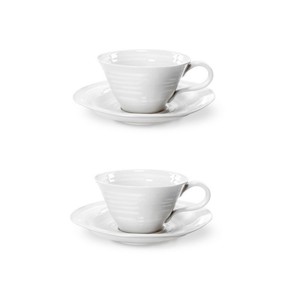 Portmeirion Sophie Conran White Teacup And Saucer Set Of 2 Ap4
