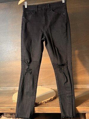Express Womens High Rise Black Skinny Jeans Stretch Denim Size 4S  DISTRESSED