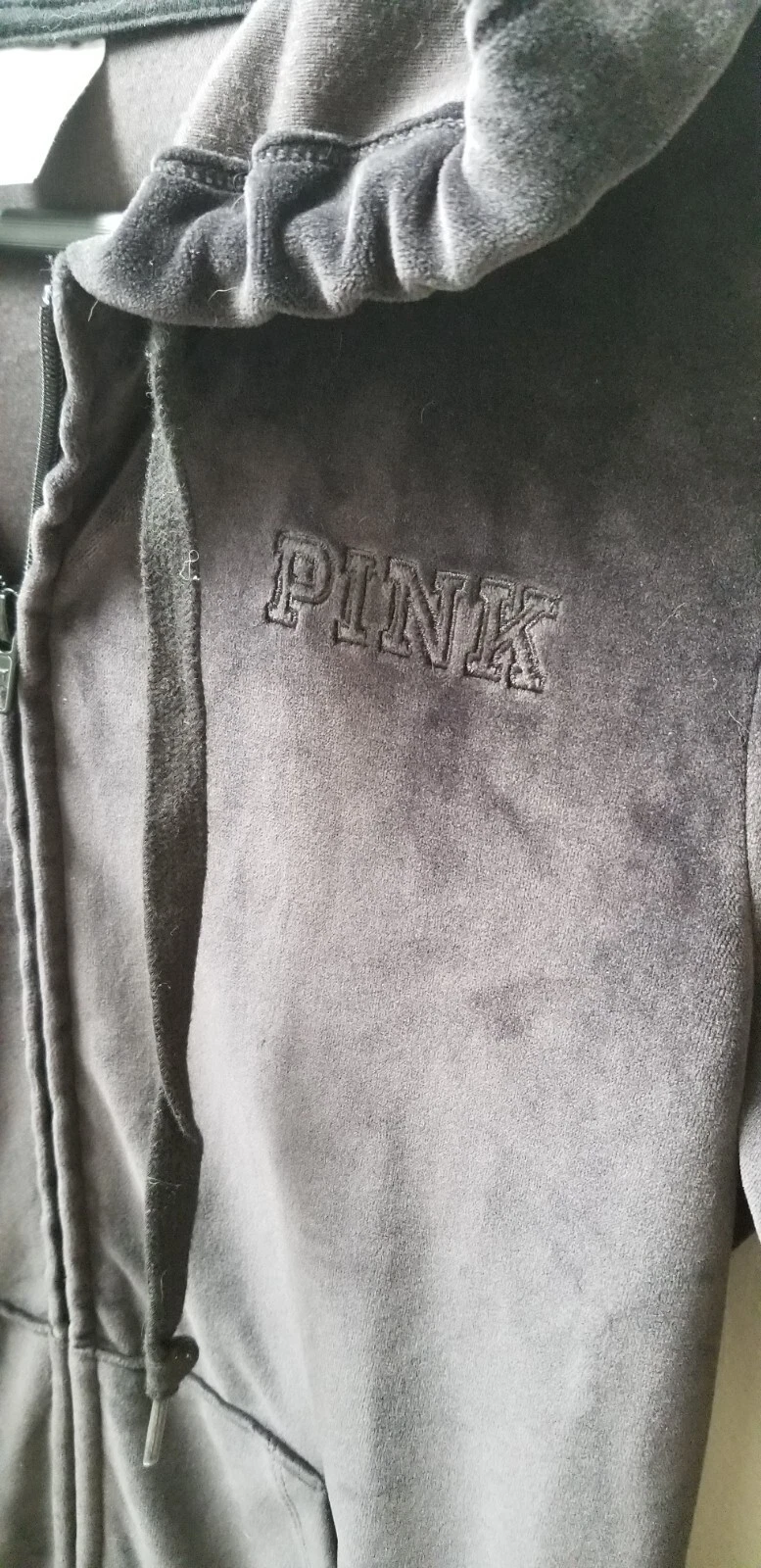 UNDERCOVER VICTORIA'S SECRET Pullover in velluto con cappuccio rosa taglia XS nero felpa con cappuccio stringhe