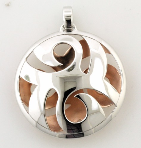 BASTIAN INVERUN STERLING SILVER & ROSE GOLD TONE 2 SIDED PENDANT GERMAN DESIGNER - Picture 3 of 5