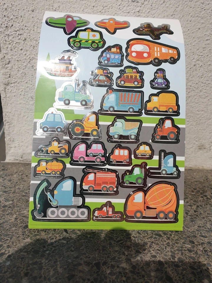 250 Glitzer Sticker Fahrzeuge Verkehr Autos Eisenbahn Flugzeug Polizei Feuerwehr - Bild 2 von 4