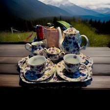 Vintage 8-Piece Victoria  s Garden Porcelain Tea Set RARE 