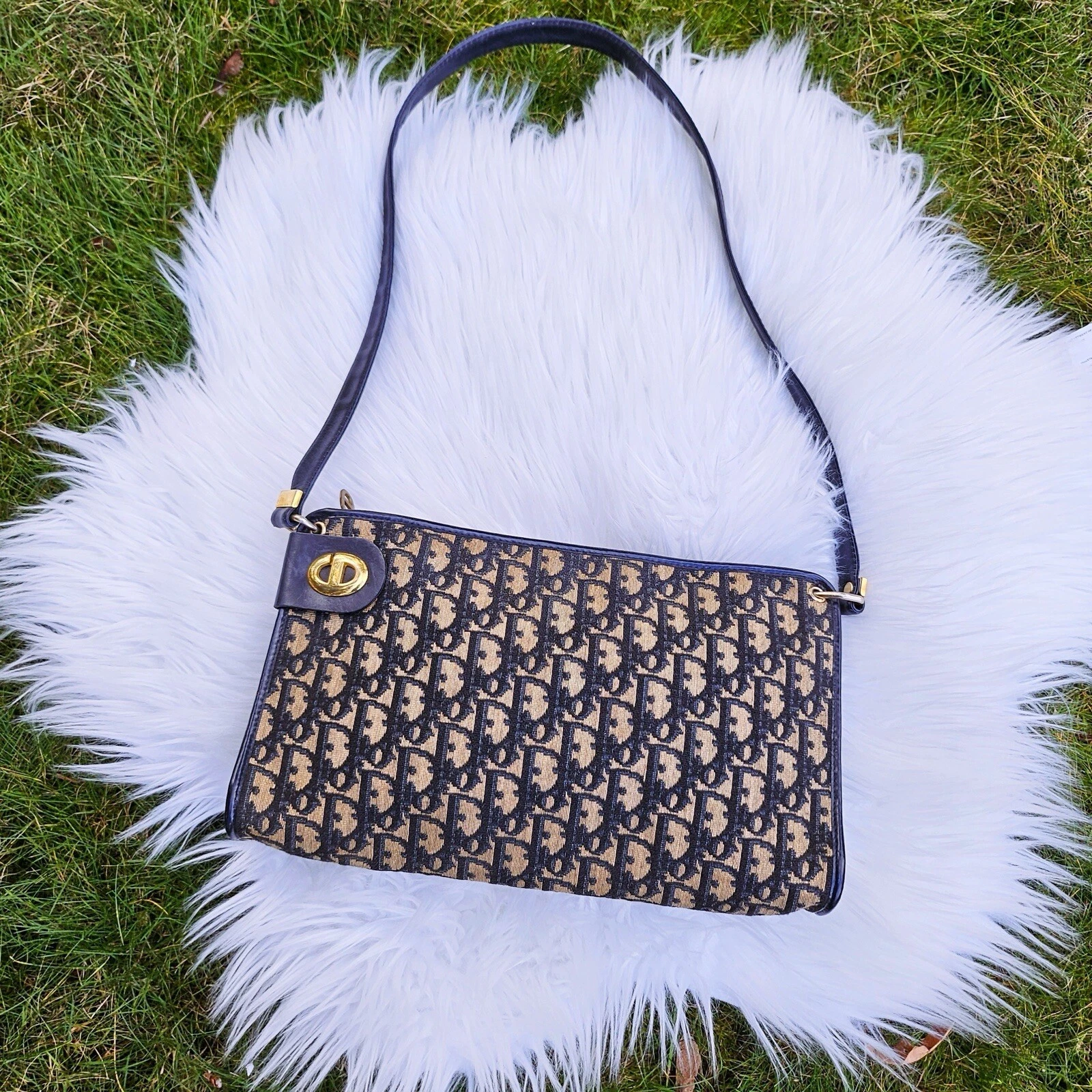 Sac à bandoulière vintage Christian Dior Trotter CD logo Diorissimo cuir toile