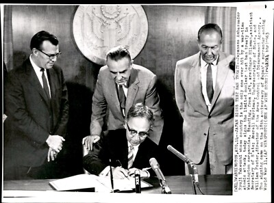 #ad #ad LG50 1963 Wire Photo JAPAN SIGNS NUCLEAR TEST BAN TREATY W U.S. RYUJI TAKEUCHI $20.00