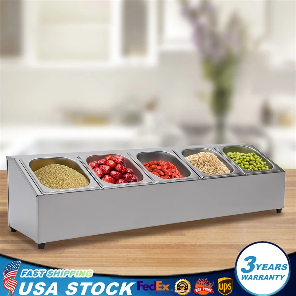 Spice Rack Shelf, One Row, Stainless Steel Organizer Stand with 5 Pans & 5 Lids