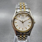 Seiko watch Women 24mm White Dial Two Tone Round V401-1630 New Battery VTG