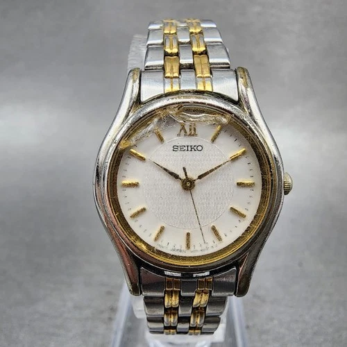Seiko watch Women 24mm White Dial Two Tone Round V401-1630 New Battery VTG