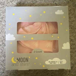 Moon and Stars Pink Moon & Stars Cotton Blanket & Hat Set Machine Washable 0+
