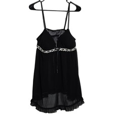 Black Sheer Babydoll Tank Top L Dark Romantic Y2K Fairy Grunge Witch Whimsigoth