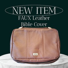 Durable Medium Brown Faux Leather Bible Cover With Zipper And Pen Loop