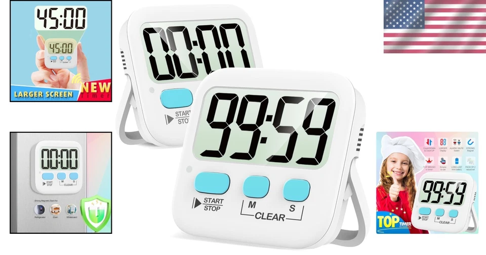 Compact 2-Pack Digital Timers with Loud Alarm & Silent Mode - Battery Included - Image 2 of 4