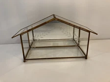 Brass Glass Mirror Etched Terrarium Letter Trinket Box