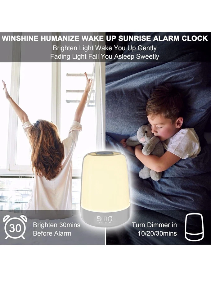 Touch Wake-up Night Light with Sunrise Analog Alarm Clock, 3 Dimmable - Image 2 of 4