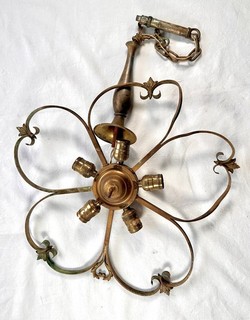Antique All Brass 5 Petal Light Fixture Chandelier for Restoration