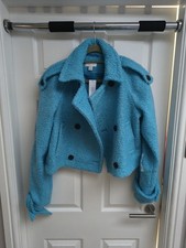 Topshop Cropped Boucle Trench Jacket in blue Size 8 Teddy New Tags