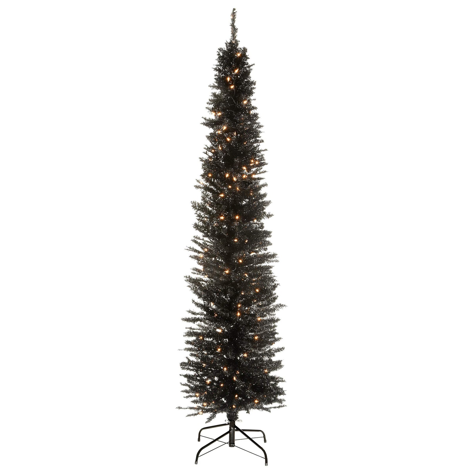 6 ft. Pre-Lit Tinsel Collection Black Tree with Clear Lights, Plug-In