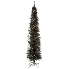 6 ft. Pre-Lit Tinsel Collection Black Tree with Clear Lights, Plug-In