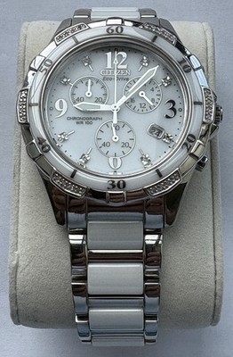 Citizen Eco-Drive Ladies Chronograph Ceramic/Diamonds H504-S079241 PERFECT! READ