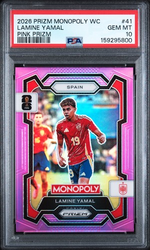 2026 PANINI PRIZM MONOPOLY FIFA WORLD CUP PINK PRIZM LAMINE YAMAL 41/199 PSA 10
