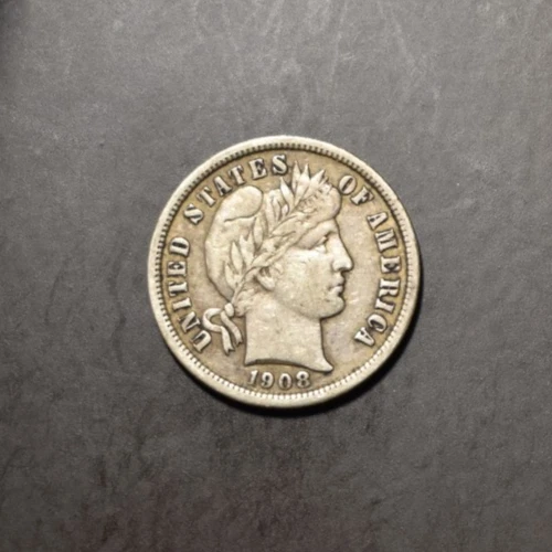Barber Dime  1908 D  Choice Fine Condition  Free Shipping!