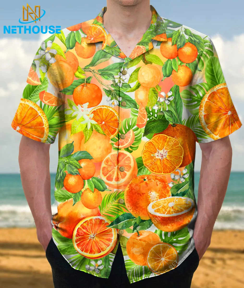 Sweet Orange Fruit Hawaiian Shirt Tropical Colorful Juicy Summer Short  Sleeve