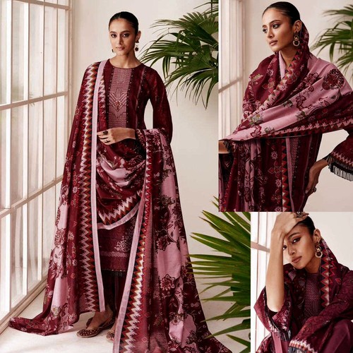WINE RED INDIAN PAKISTANI PRINTED COTTON READYMADE SALWAR KAMEEZ SUIT LADIES DEN - Picture 1 of 3