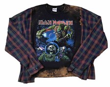 GuzFurbished UpCycled 2010 Iron Maiden Tour Plaid Long Sleeve Shirt ONE SIZE