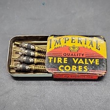 Vintage IMPERIAL VALVE CORE TIN w Sliding Lid & 4 NOS Cores Made in the USA