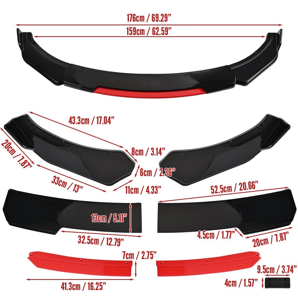 For Hyundai Sonata 2011-2014 Glossy Black Front Bumper Red Lip Spoiler Splitter — 第 2/4 张图片