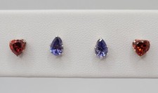 2 Set Lavender Pear Red Heart CZ Stud Earrings .925 Sterling Silver - BS288