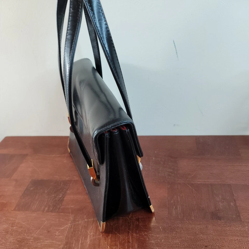 Koret Vintage Handbag Mid Century Black Leather Gold Hardware Shoulder Bag - Image 4 of 4