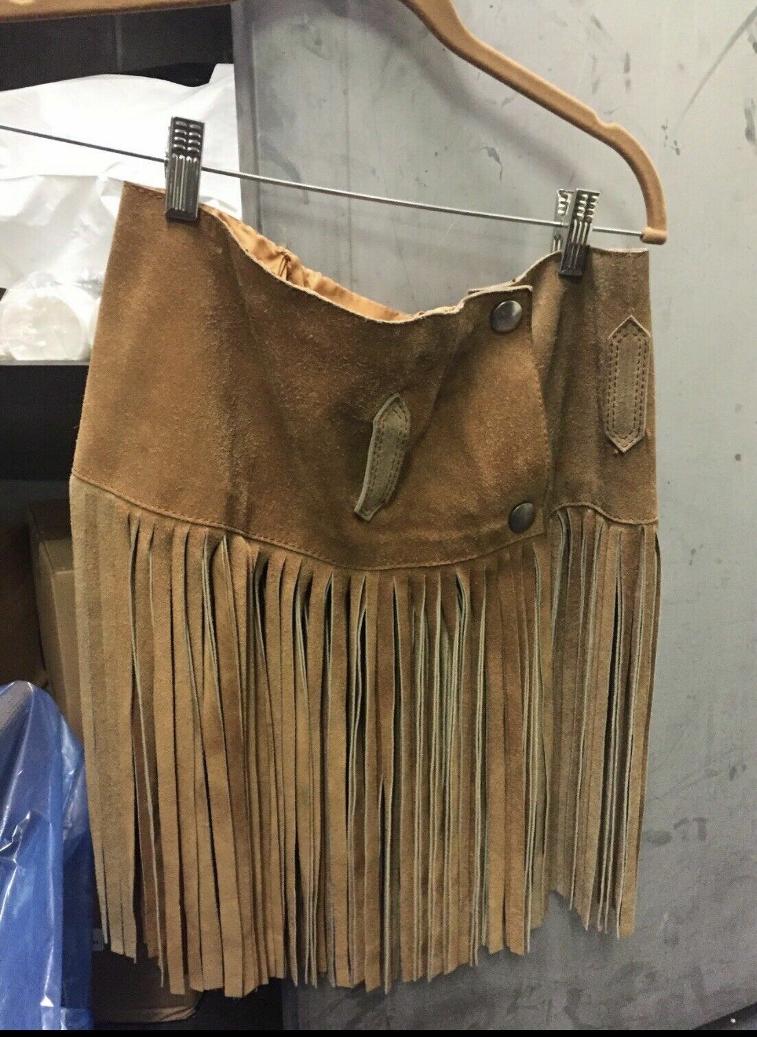 Yves Saint Laurent gonna vintage in camoscio con frange