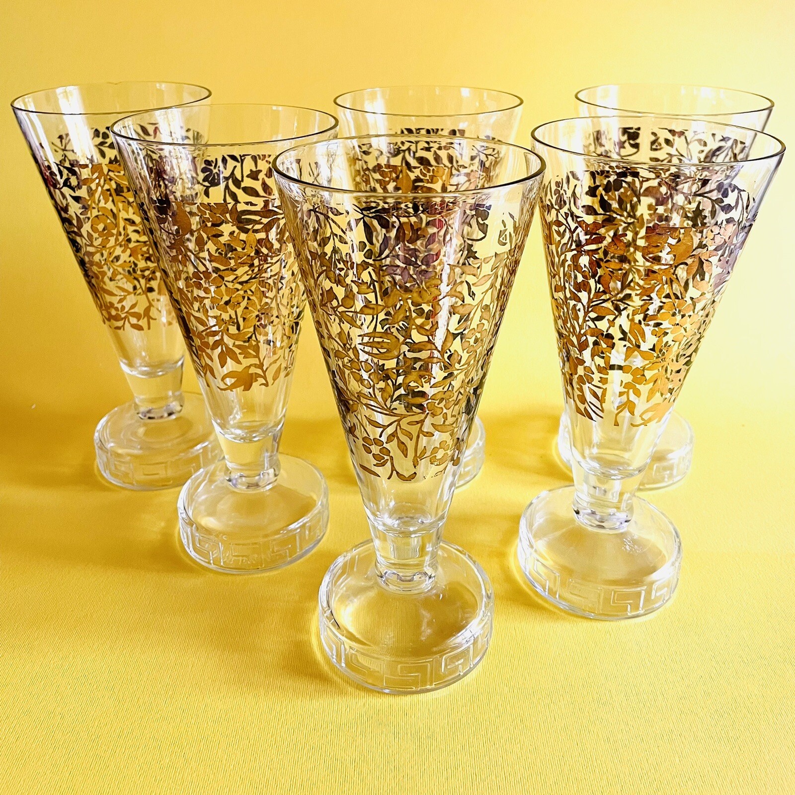 🔴 6 large Matteo THUN glasses for CAMPARI rare gold + Greek decoration