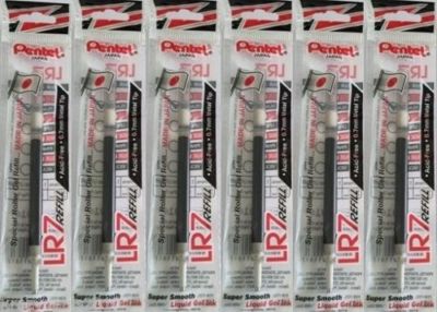 6x Pentel LR7 EnerGel Roller Liquid Gel Pen Refills (Black Ink) (0.7mm ...