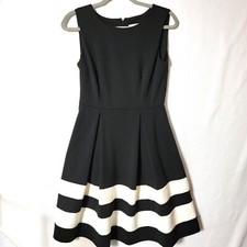 Calvin Klein Womens Dress Fit & Flare Sz 4 Sleeveless Black White Striped Hem