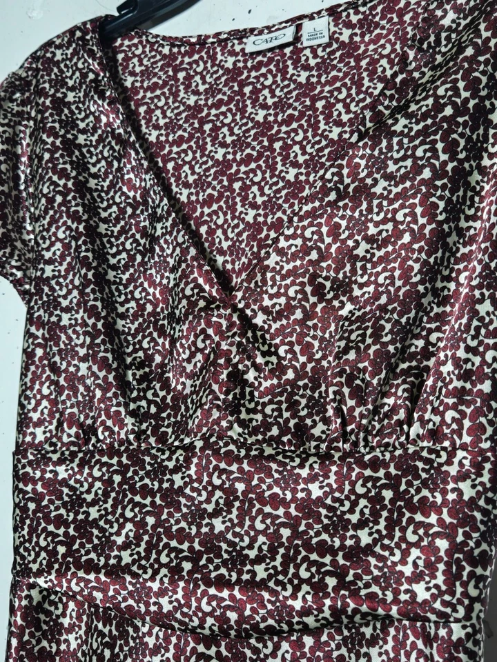 Babydoll floral Cato para mujer cuello en V manga corta top talla grande boho hada sedoso Foto 3 de 4