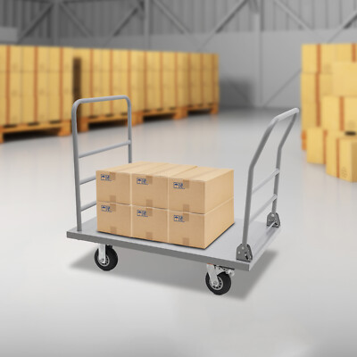 Max 2000lbs Platform Truck Cart Heavy Duty Push Cart W/Detachable Rear Guardrail