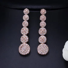Rose Gold Plated Cubic Zirconia Long Dangle Drop Earrings for Women Bridal Party