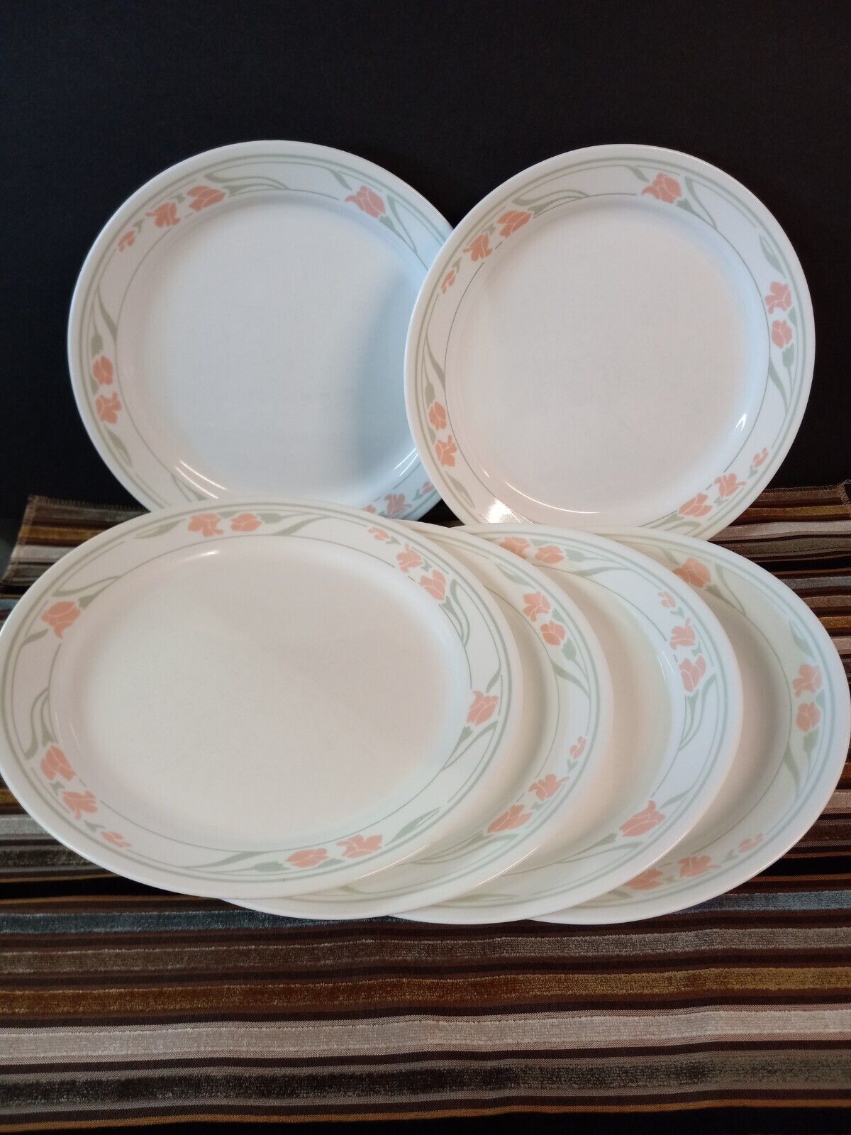 5 Vintage Corelle Peach Garland Dinner Plates 10 1/4" Corning Ware Made USA