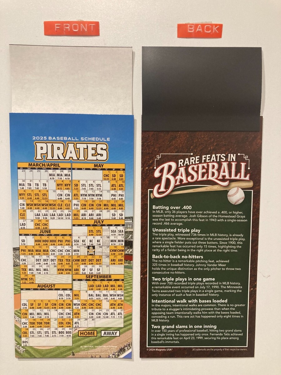 MLB PITTSBURGH PIRATES 2025 MAGNET SCHEDULE (9